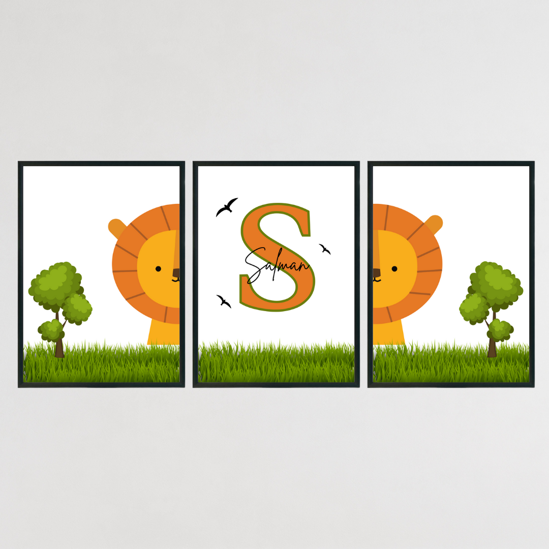 Personalised Lion Wall Print Set - Set of 3