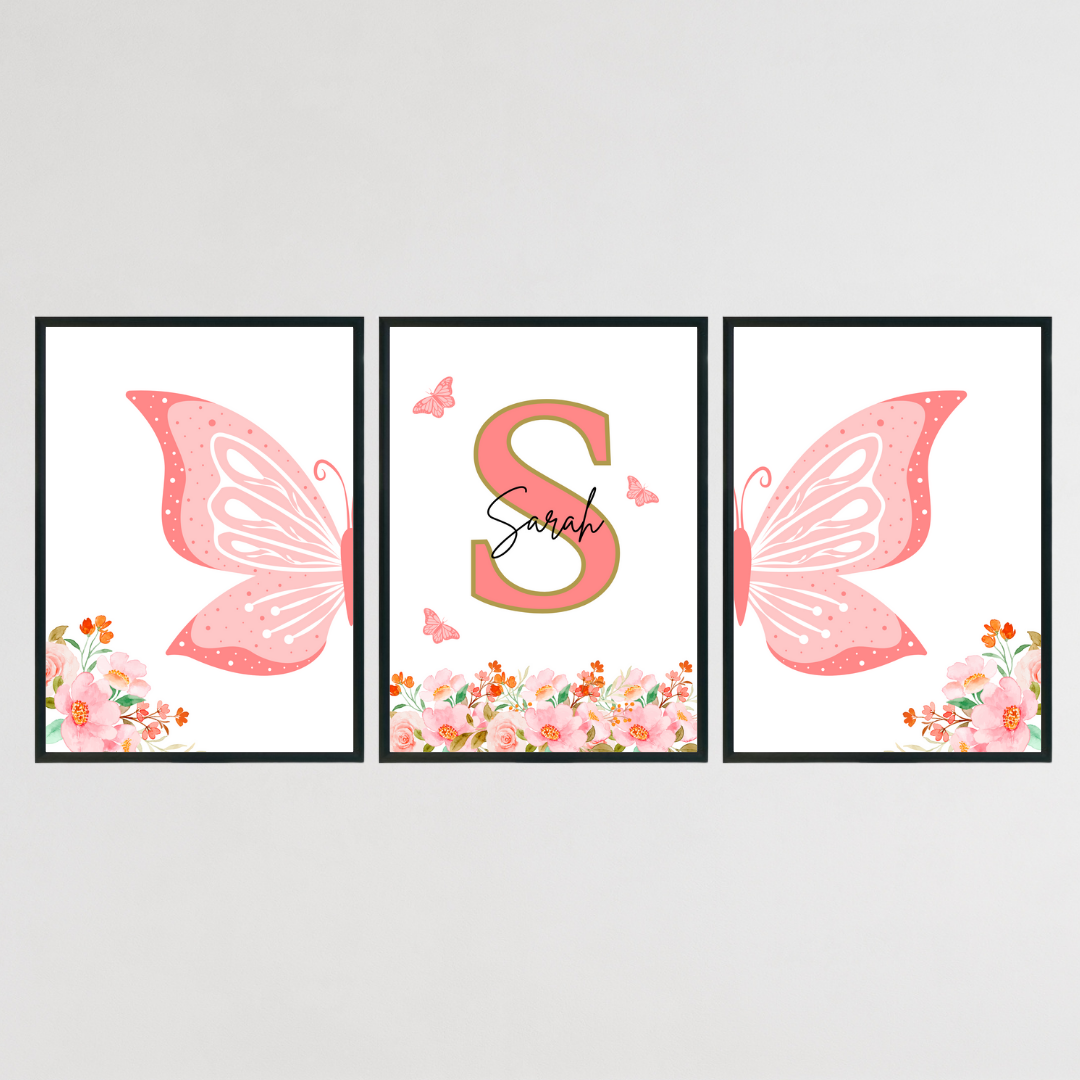 Personalised Butterfly Wall Print Set - Set of 3