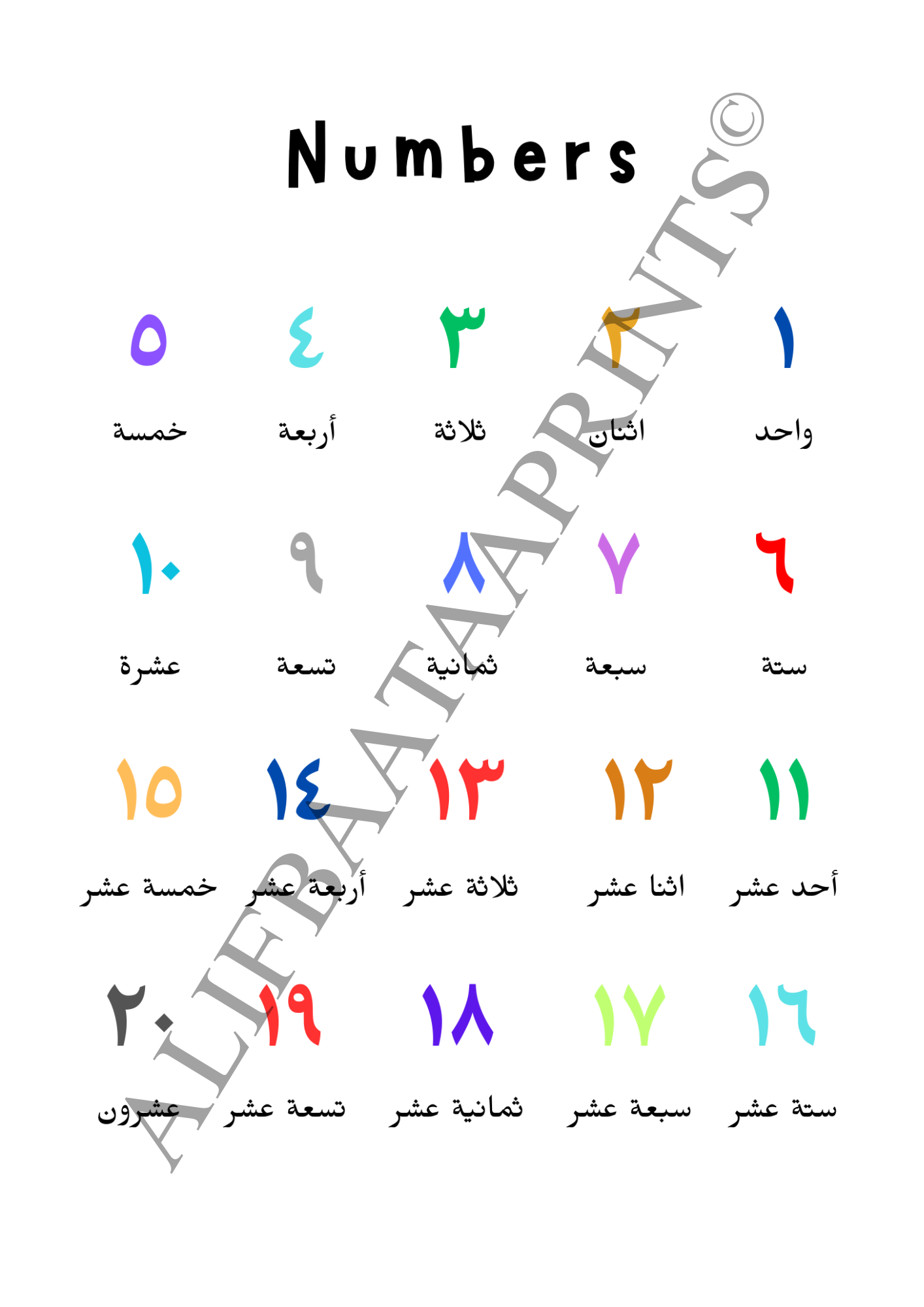 Arabic Islamic Educational Wall Print Set - Set of 6