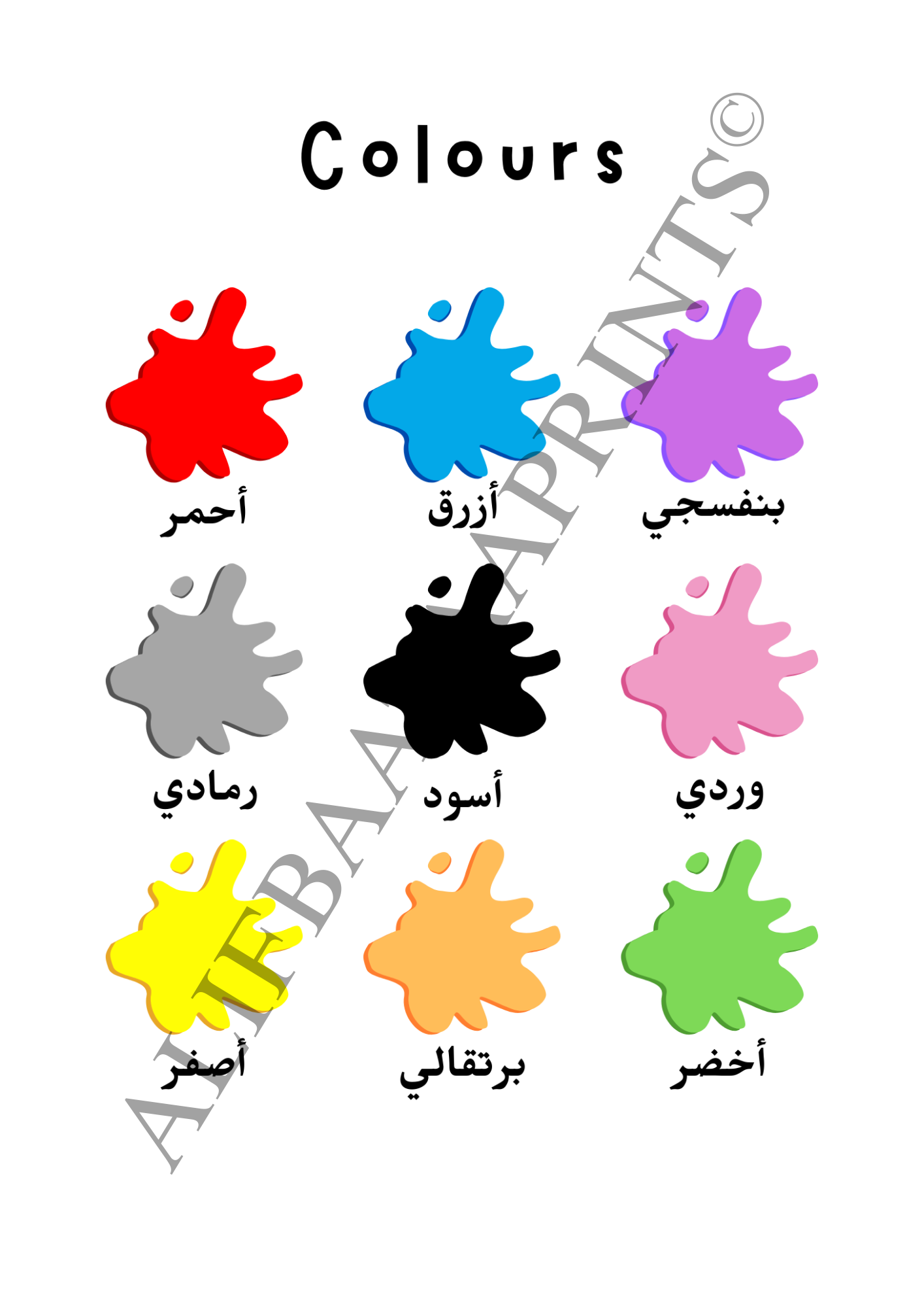 Arabic Islamic Educational Wall Print Set - Set of 6