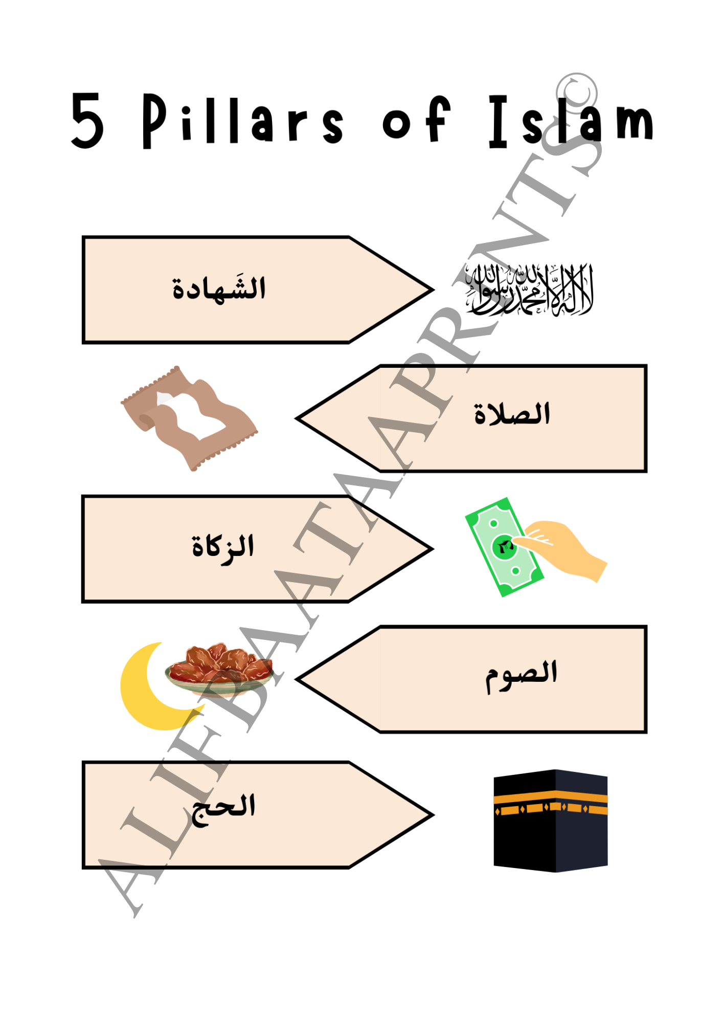 Arabic Islamic Educational Wall Print Set - Set of 6