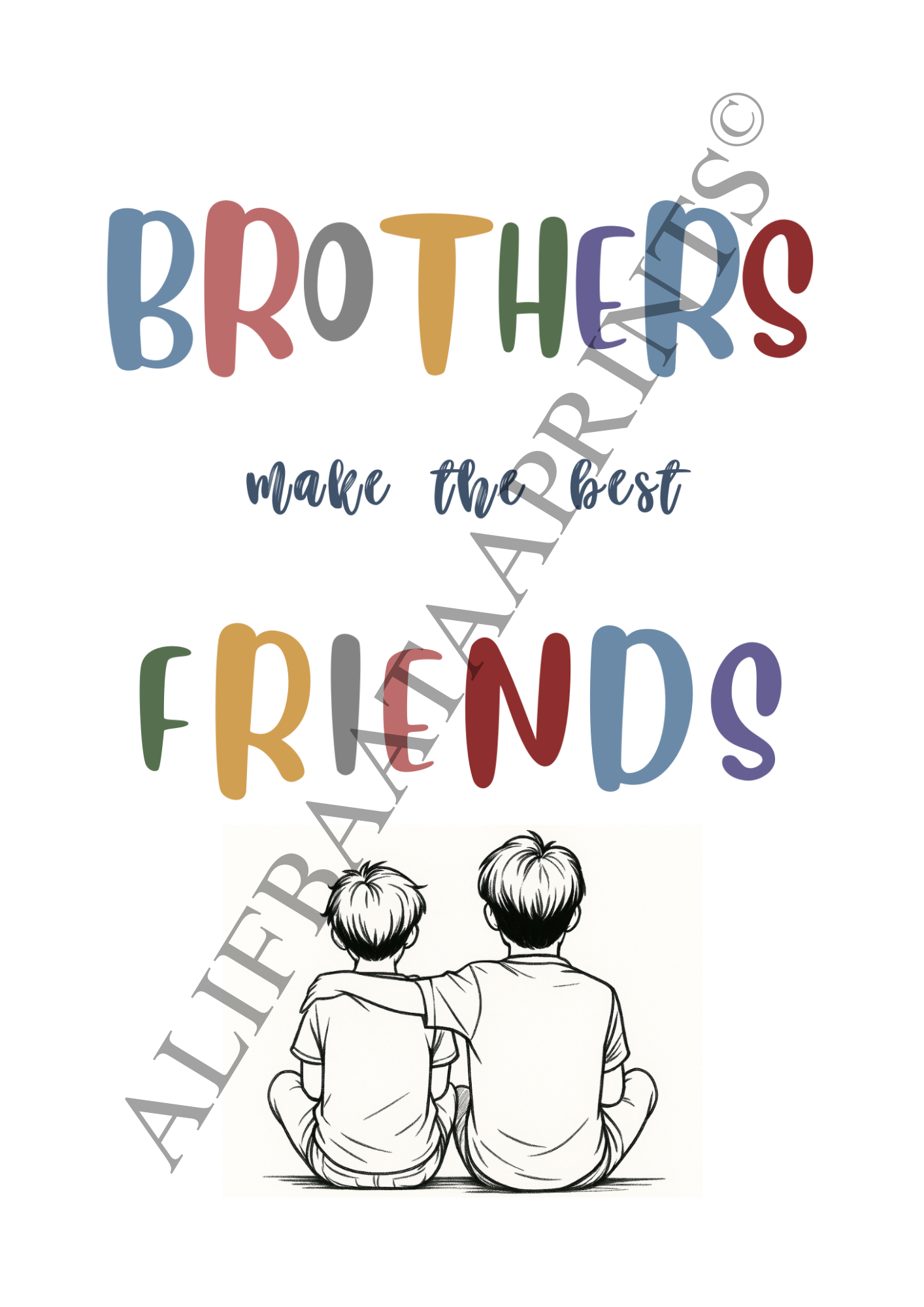 Brothers Make the Best Friends - Line Art Print