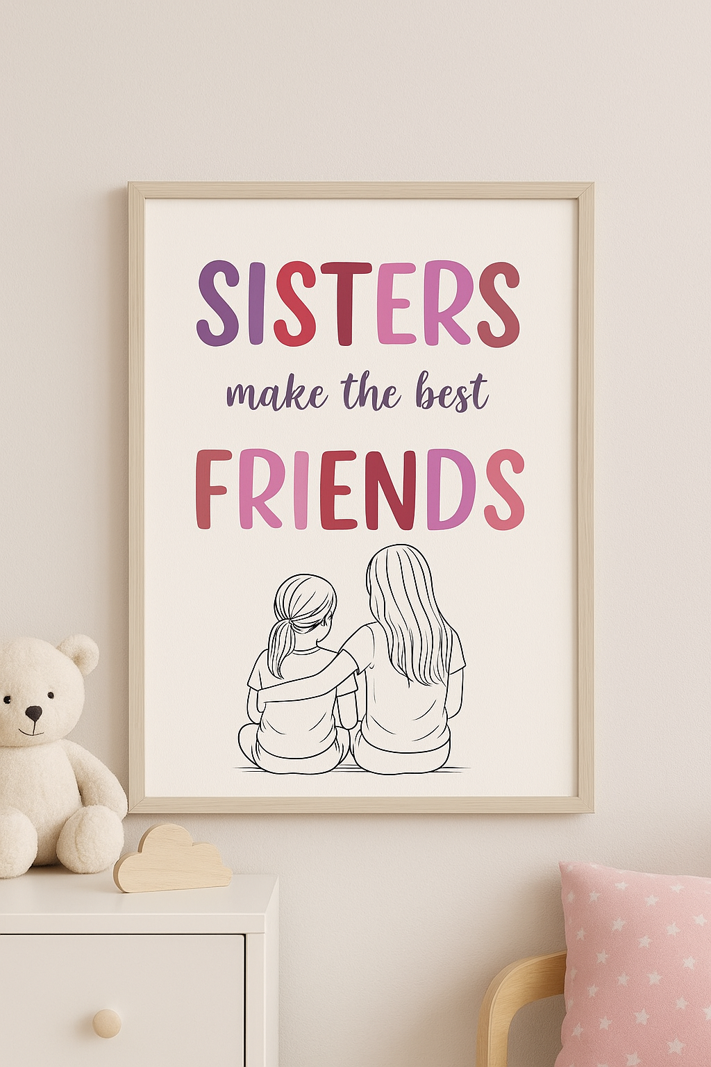 Sisters Make the Best Friends - Line Art Print