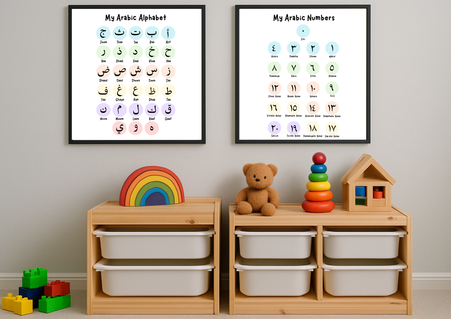 Arabic Alphabet and Numbers Wall Print Set - Set of 2