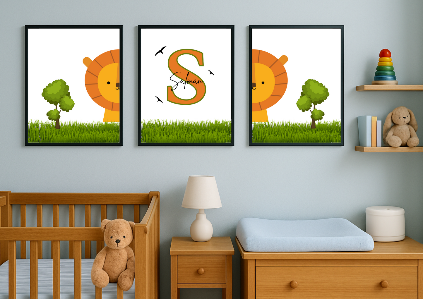 Personalised Lion Wall Print Set - Set of 3