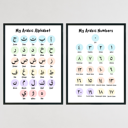 Arabic Alphabet and Numbers Wall Print Set - Set of 2