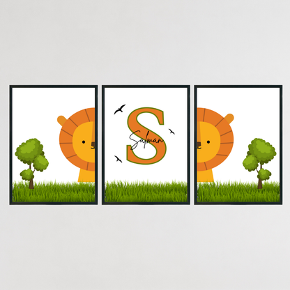 Personalised Lion Wall Print Set - Set of 3