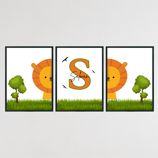Personalised Lion Wall Print Set - Set of 3