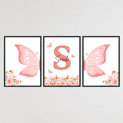Personalised Butterfly Wall Print Set - Set of 3