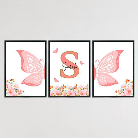 Personalised Butterfly Wall Print Set - Set of 3